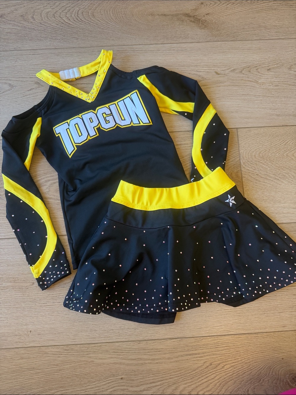 TopGun Kids Black & Yellow Dance Costume Set - Performance Skirt & Top